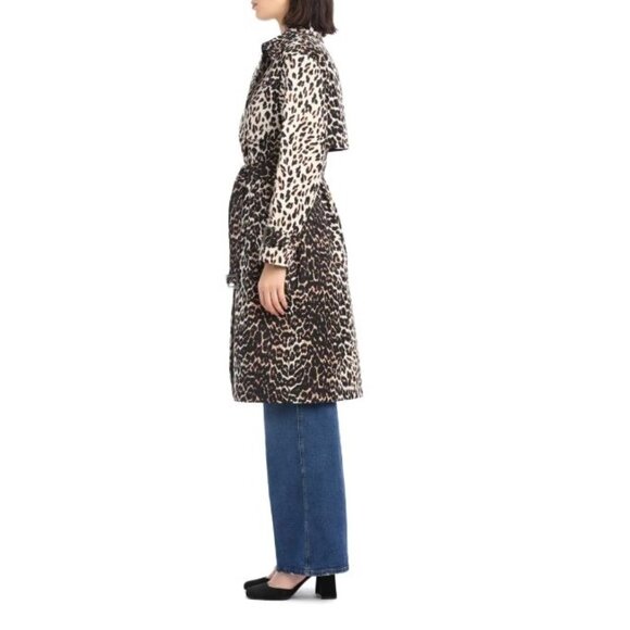 Kate Spade Womens Black Tan Leopard Belted Double Breasted Trench Coat Sz M New - Picture 9 of 11